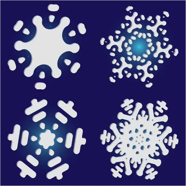 Sammlung von niedlichen Schneeflocken auf blauem Hintergrund. — Stockvektor