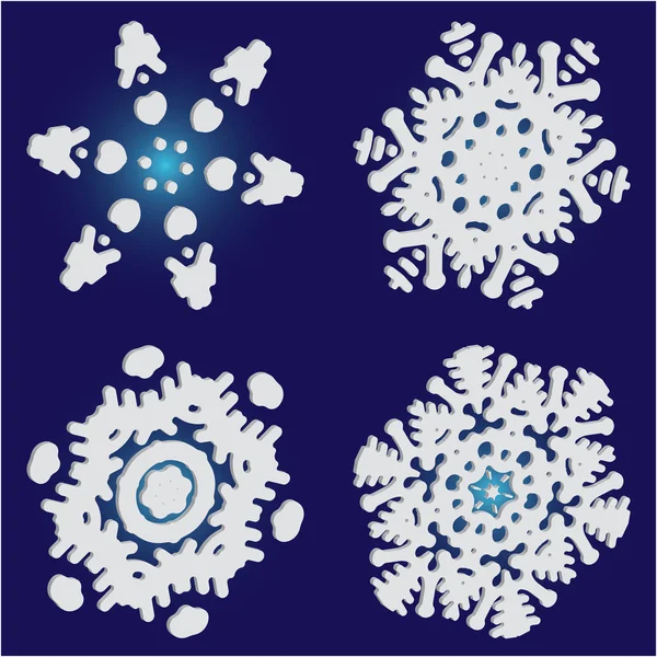 Bausatz aus einfachen, schönen Schneeflocken auf blauem Hintergrund. — Stockvektor