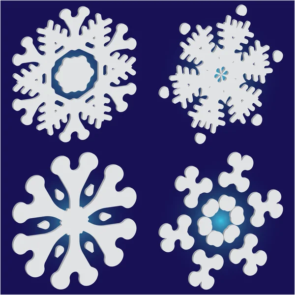 Σετ από απλές, όμορφες νιφάδες χιονιού σε μπλε φόντο. — Διανυσματικό Αρχείο