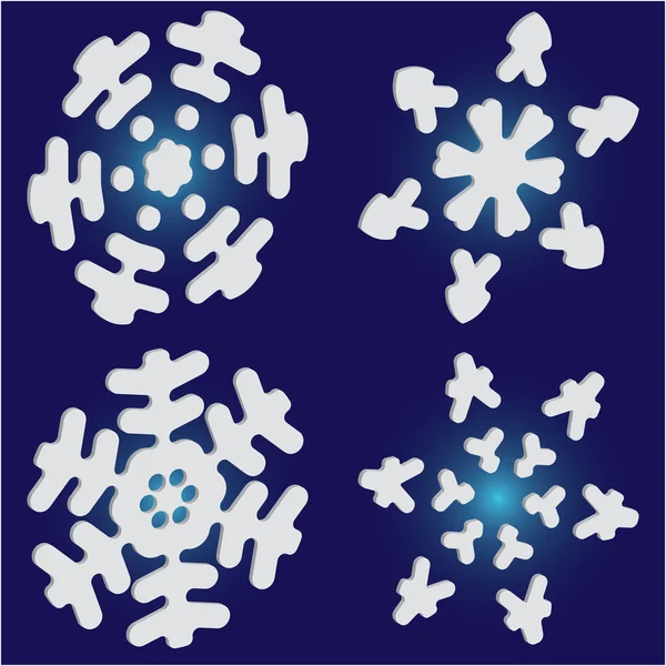 Σετ μεμονωμένων σιλουετών νιφάδων χιονιού σε μπλε φόντο. — Διανυσματικό Αρχείο