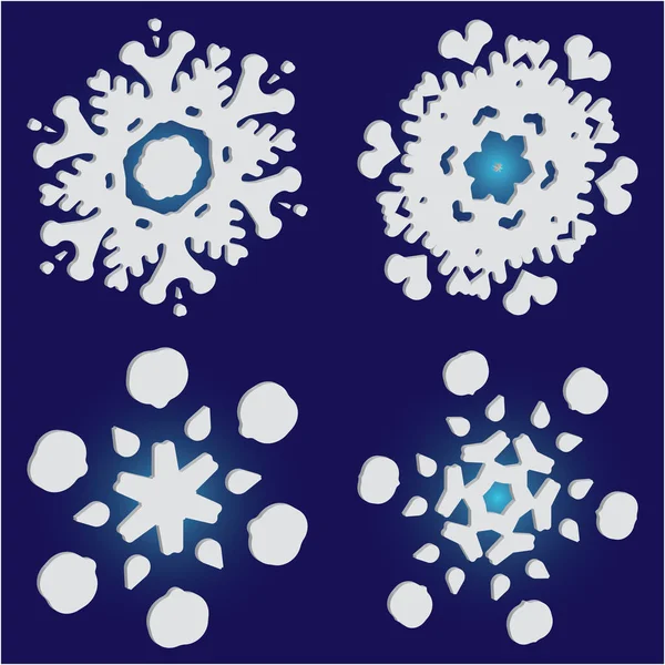 Bausatz aus einfachen, schönen Schneeflocken auf blauem Hintergrund. — Stockvektor