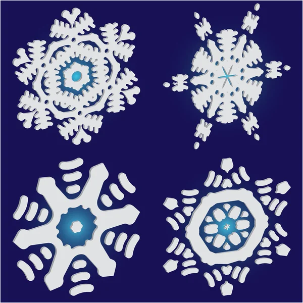 Ensemble de flocons de neige 3d de Noël sur fond bleu . — Image vectorielle