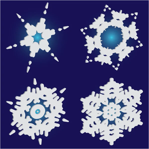 Collection de flocons de neige simples sur fond bleu . — Image vectorielle