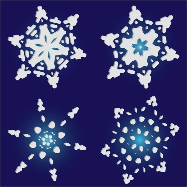 Set of isolated falling snowflakes on blue background. — Stock Vector