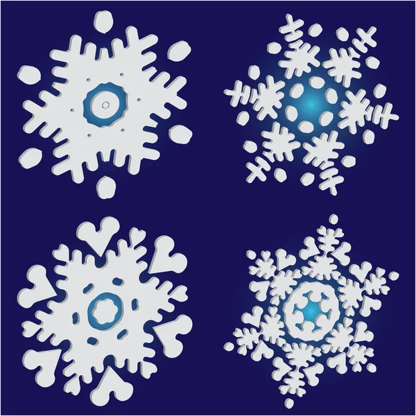 Σετ από απλές νιφάδες χιονιού Χριστουγέννων σε μπλε φόντο. — Διανυσματικό Αρχείο