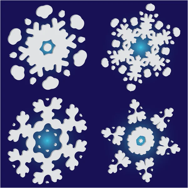 Kit de copos de nieve simples y hermosos sobre fondo azul . — Vector de stock