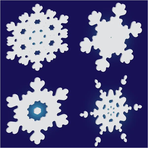 Комплект изолированных силуэтов снежинок на синем фоне . — стоковый вектор