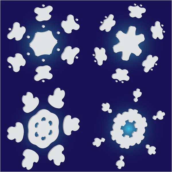 Ensemble de flocons de neige tombants isolés sur fond bleu . — Image vectorielle