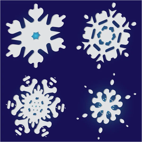 Colección de simples copos de nieve sobre fondo azul . — Vector de stock