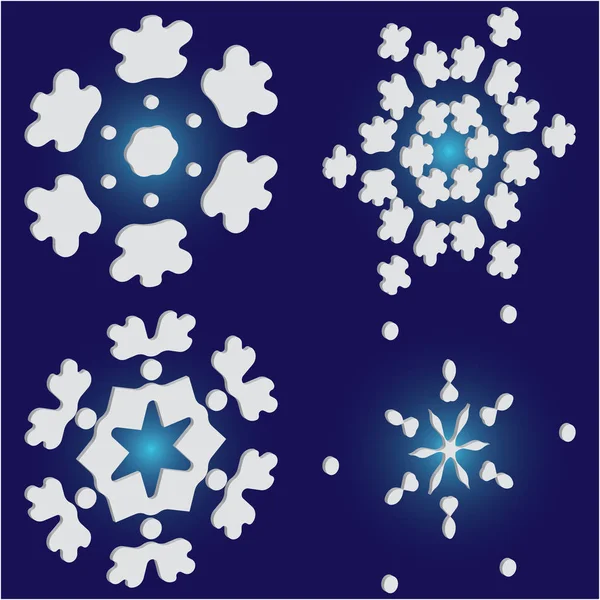 Conjunto de flocos de neve de papel de natal em fundo azul . — Vetor de Stock
