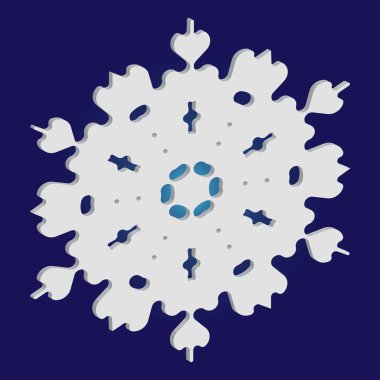 Mavi arkaplanda kağıt kesiği izole kar tanesi.