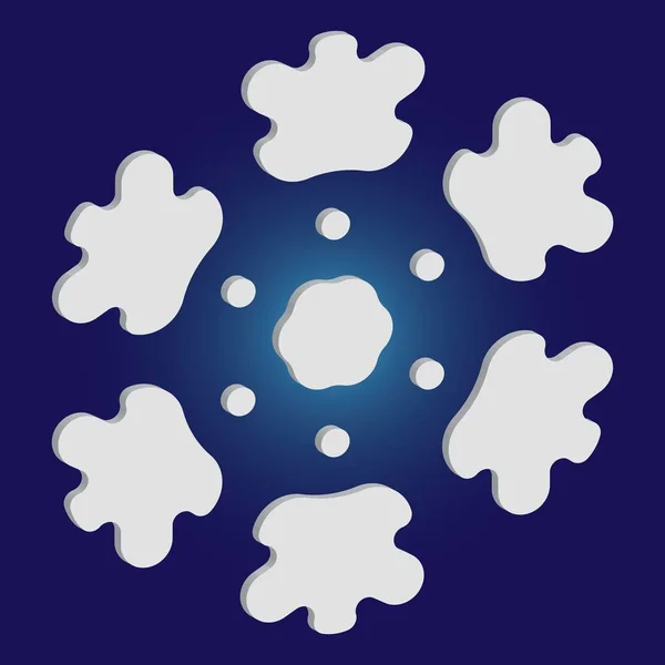 Fiocco di neve carino con ombra su sfondo blu . — Vettoriale Stock