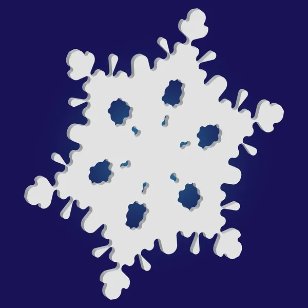 Enkel snöflinga med skugga på blå bakgrund. — Stock vektor