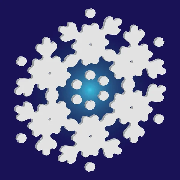 Söt snöflinga med skugga på blå bakgrund. — Stock vektor