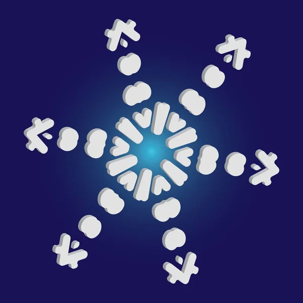 Christmas cut 3d snowflake on blue background. — Stock Vector