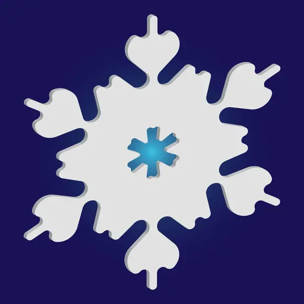 Copo de nieve simple con sombra sobre fondo azul . — Vector de stock