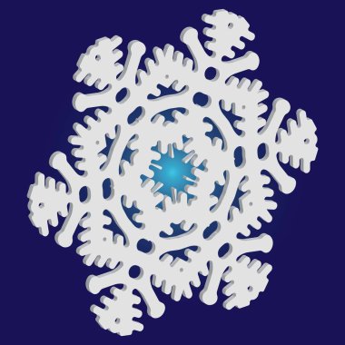 Mavi arkaplanda kağıt kesiği izole kar tanesi.