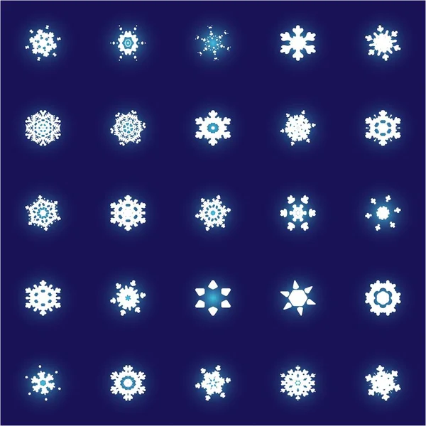 Colección de simples copos de nieve sobre fondo azul . — Vector de stock