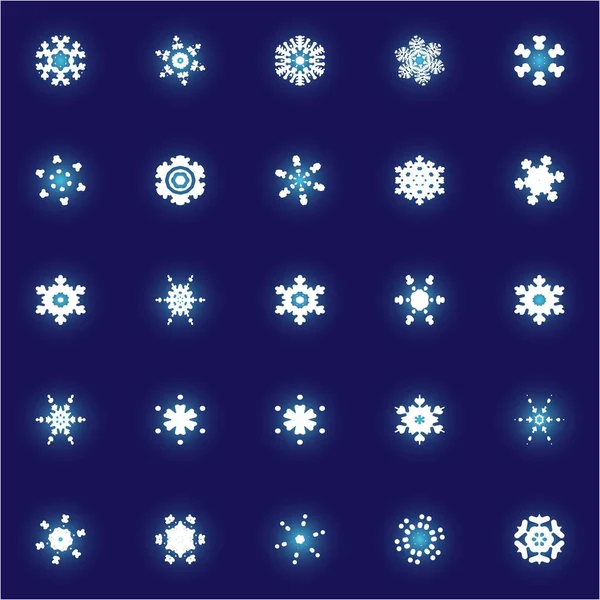 Colección de copos de nieve aislados cortados en papel sobre fondo azul . — Vector de stock