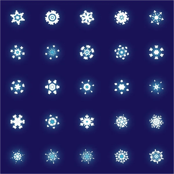 Kit de simples copos de nieve navideños sobre fondo azul . — Vector de stock