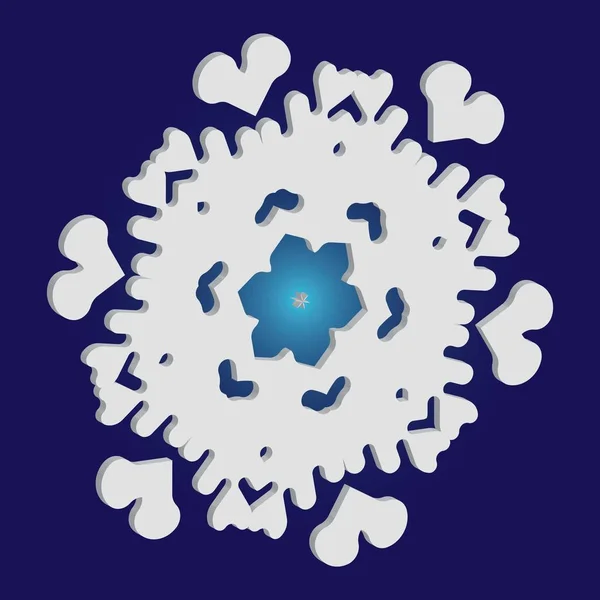 Copo de nieve simple con sombra sobre fondo azul . — Vector de stock