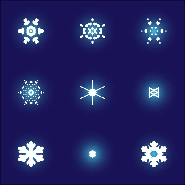 Collection of simple snowflakes on blue background. — Stock Vector