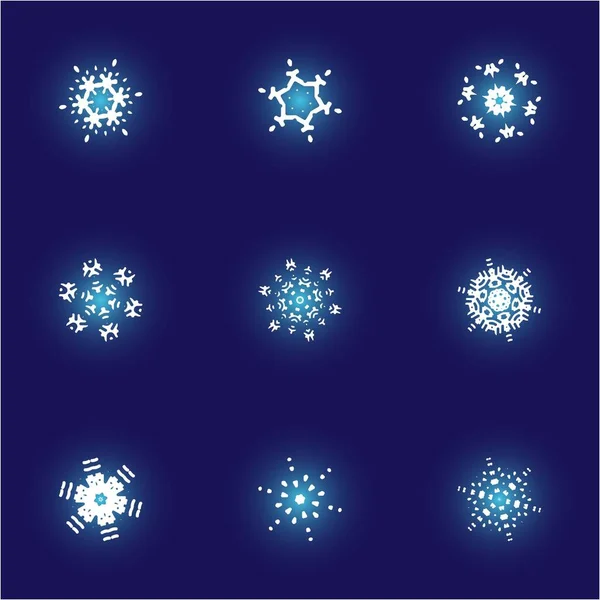 Conjunto de copos de nieve recortados navidad sobre fondo azul . — Archivo Imágenes Vectoriales