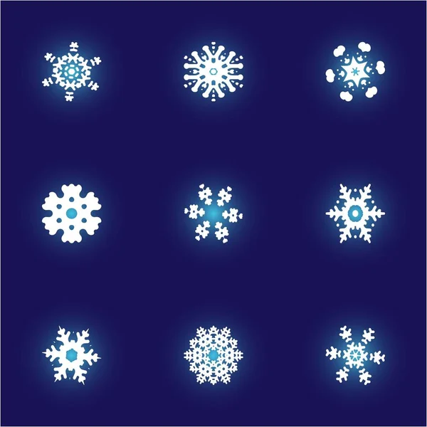 Kit de simples copos de nieve navideños sobre fondo azul . — Archivo Imágenes Vectoriales