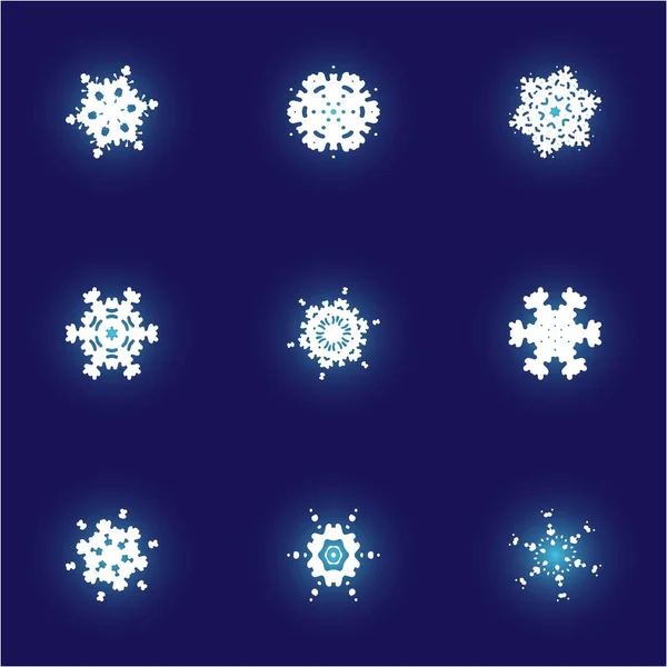 Kit de copos de nieve simples y hermosos sobre fondo azul . — Archivo Imágenes Vectoriales