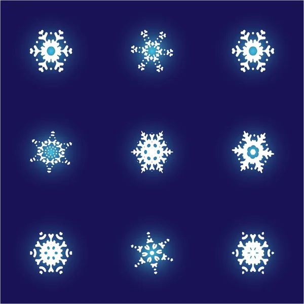 Набор простых, красивых снежинок на синем фоне . — стоковый вектор