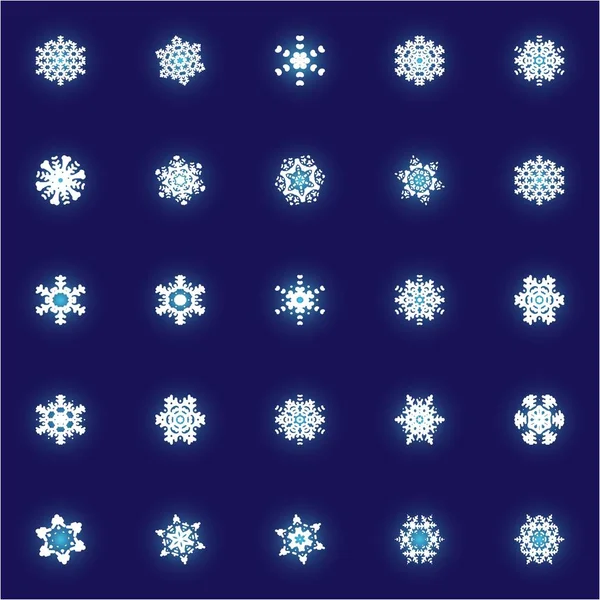Coleção de flocos de neve bonitos no fundo azul . — Vetor de Stock