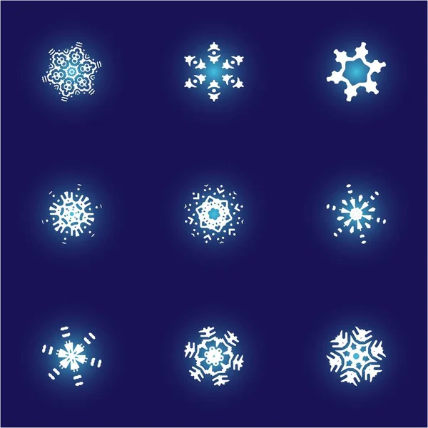 Colección de simples copos de nieve sobre fondo azul . — Archivo Imágenes Vectoriales
