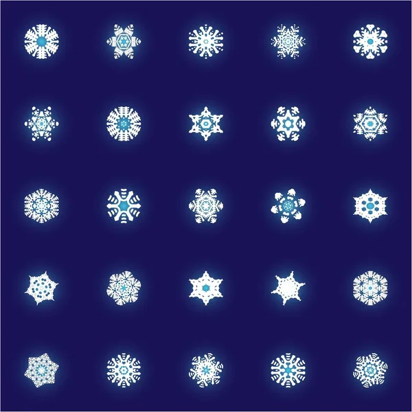 Conjunto de copos de nieve recortados navidad sobre fondo azul . — Vector de stock