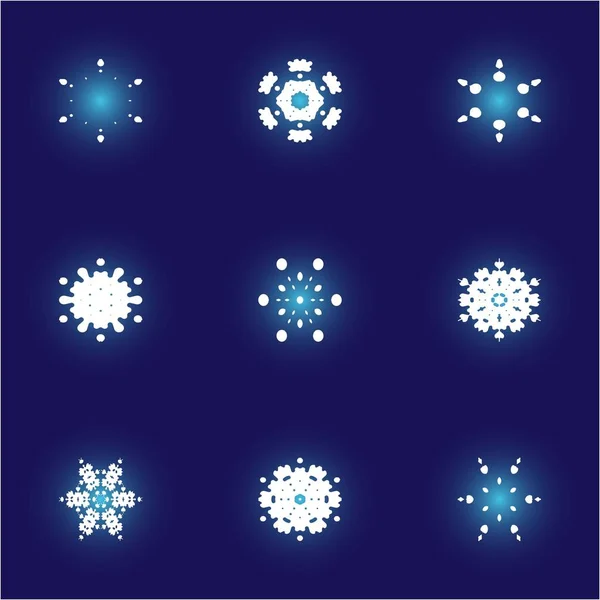 Conjunto de copos de nieve aislados sobre fondo azul . — Archivo Imágenes Vectoriales