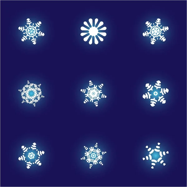 Colección de lindos copos de nieve sobre fondo azul . — Vector de stock