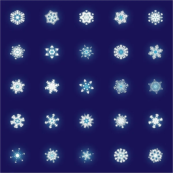Conjunto de copos de nieve aislados sobre fondo azul . — Vector de stock