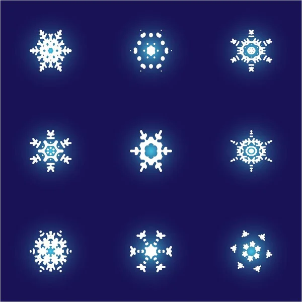 Colección de lindos copos de nieve sobre fondo azul . — Archivo Imágenes Vectoriales