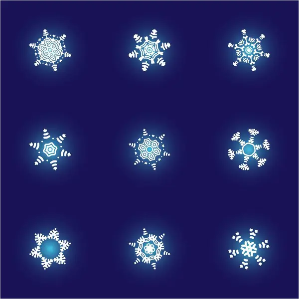 Conjunto de copos de nieve de papel navideño sobre fondo azul . — Vector de stock