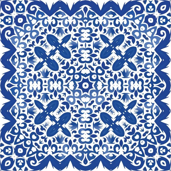 Vector de patrón de mosaico italiano con adornos azules y blancos
