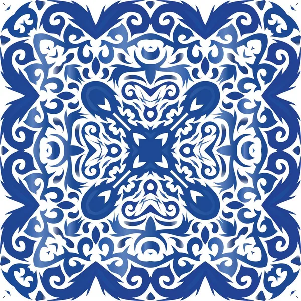 Ethnische Keramikfliese in portugiesischem Azulejo. — Stockvektor