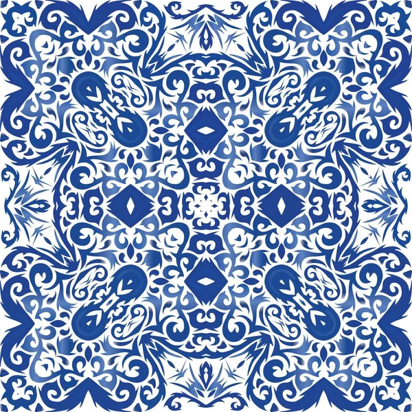 Baldosas de cerámica étnica en portugués azulejo . — Vector de stock