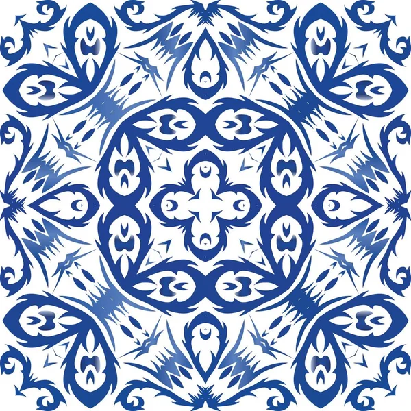 Baldosas de cerámica étnica en portugués azulejo . — Vector de stock