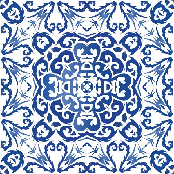 Ethnische Keramikfliese in portugiesischem Azulejo. — Stockvektor