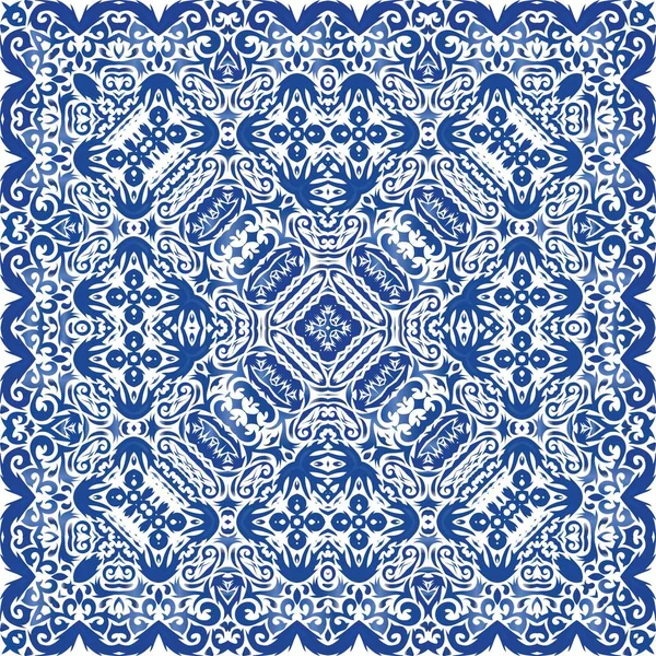 Ethnische Keramikfliese in portugiesischem Azulejo. — Stockvektor