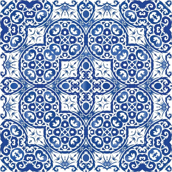 Baldosas de cerámica étnica en portugués azulejo . — Vector de stock