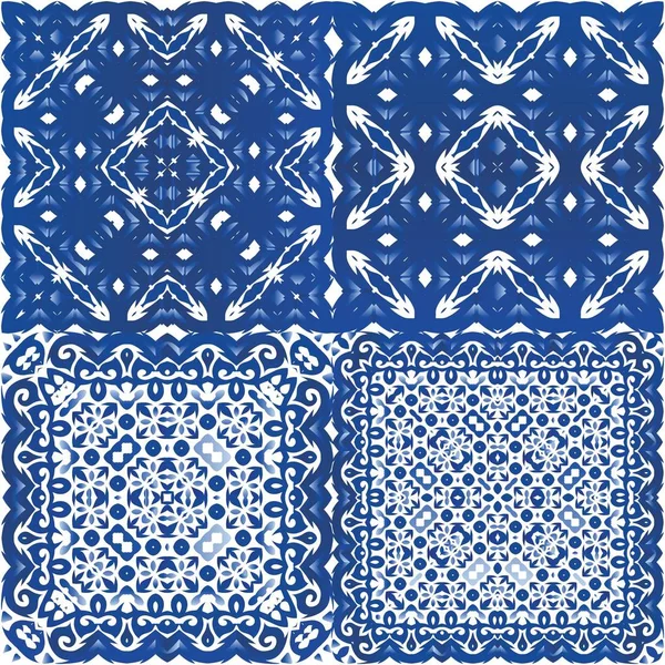 Telhas cerâmicas étnicas em azulejo português . —  Vetores de Stock