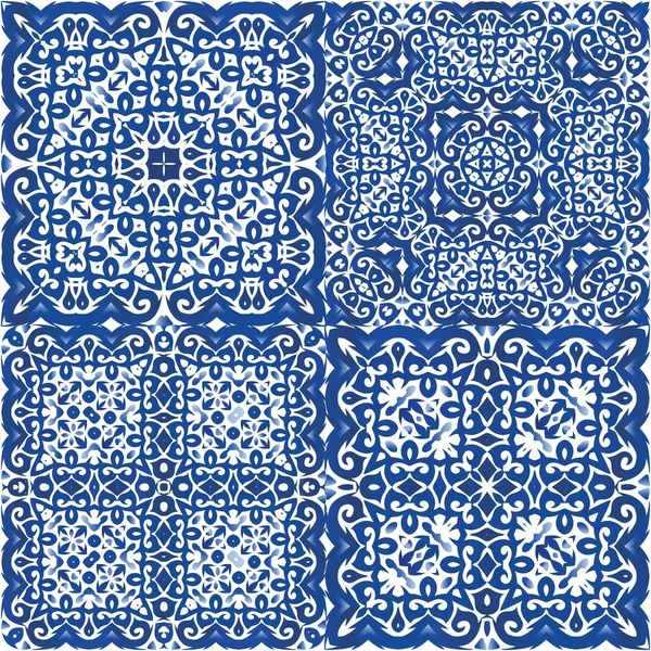 Baldosas cerámicas étnicas en portugués azulejo . — Archivo Imágenes Vectoriales
