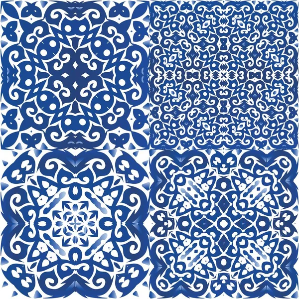 Ethnische Keramikfliesen in portugiesischem Azulejo. — Stockvektor