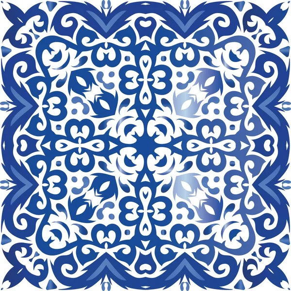 Baldosas de cerámica étnica en portugués azulejo . — Vector de stock