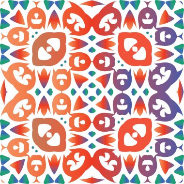Antik Meksika Talavera seramiği. Evrensel tasarım. Kusursuz bir arabesk deseni. Albüm defteri, akıllı telefon kılıfları, tişörtler, çantalar ve çarşaflar için kırmızı ve soyut dekoru.